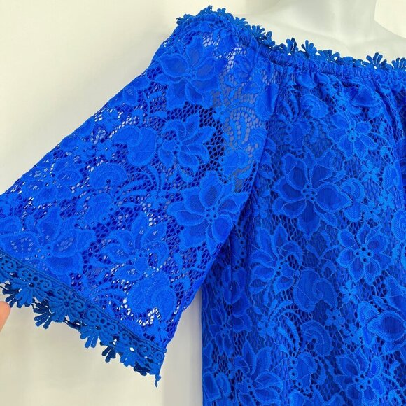 Miholl Cute lace royal blue Ruffle Off Shoulder Top‎ Size M - Picture 3 of 8